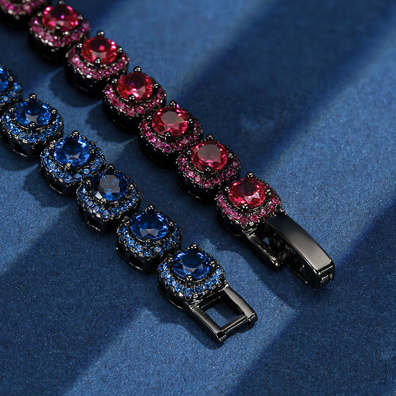 Luxury Black Gold Cushion Cut Gemstone Halo Bracelet