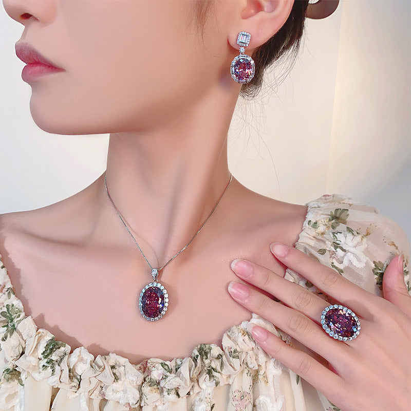 Exquisite Lavender Oval Halo Jewelry Set