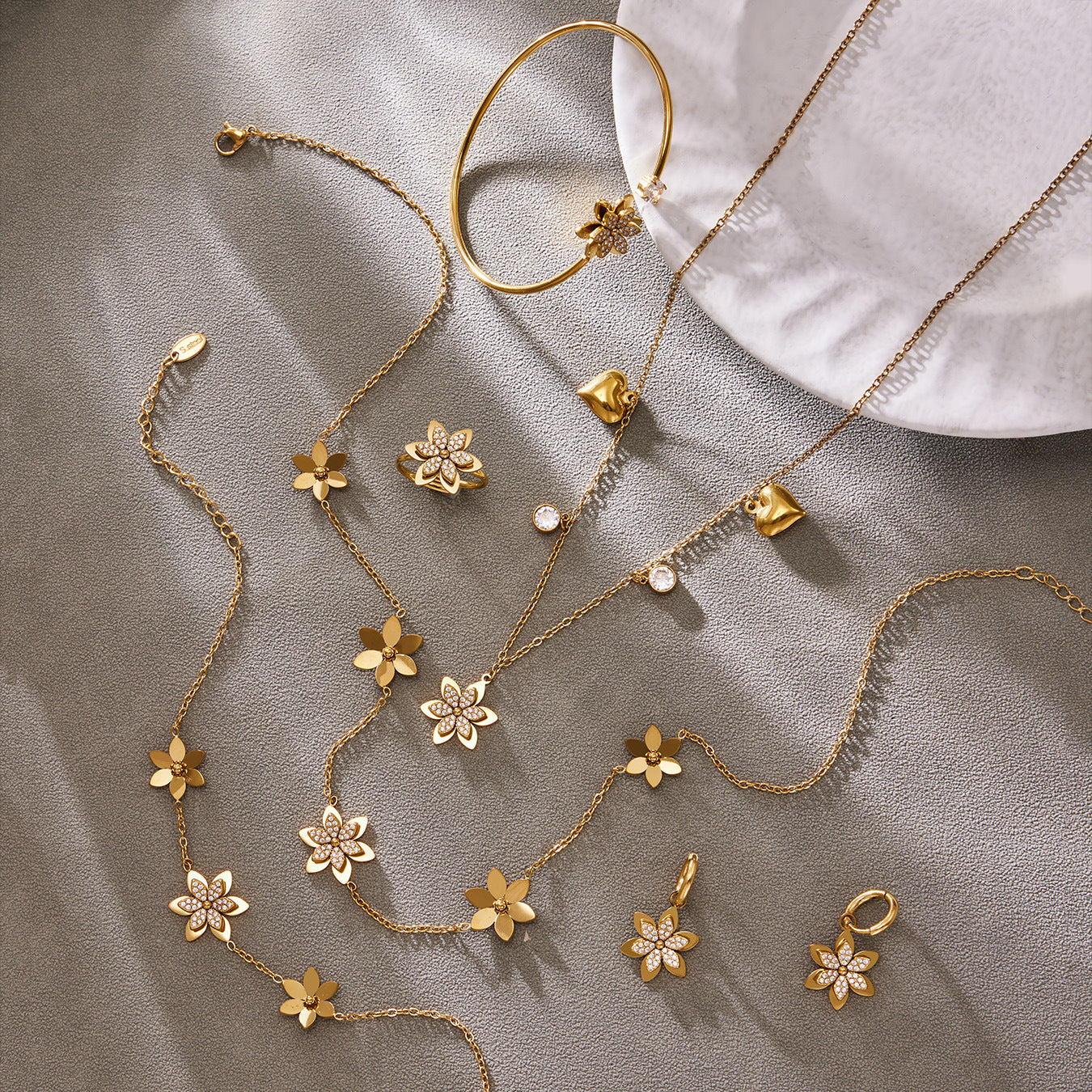 Sparkling Zircon Flower Gold Jewelry Sets