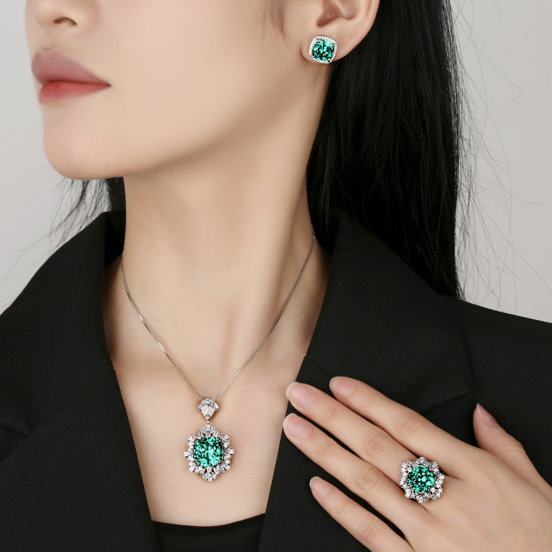 Radiant Emerald Green Crystal Floral Jewelry Set