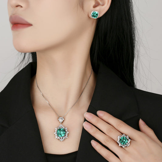 Radiant Emerald Green Crystal Floral Jewelry Set