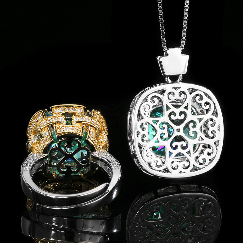 Exquisite Emerald Green Cushion Cut Statement Jewelry Set