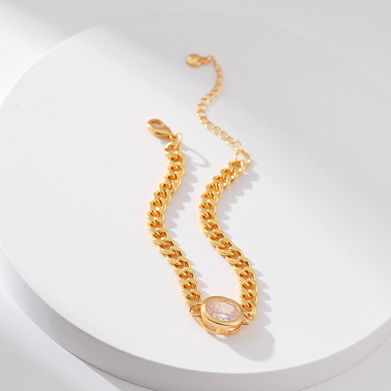 Curb Chain Solitaire Crystal Bracelet