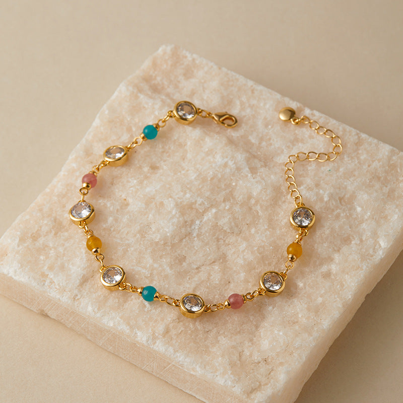 Elegant Crystal & Vibrant Bead Gold Bracelet