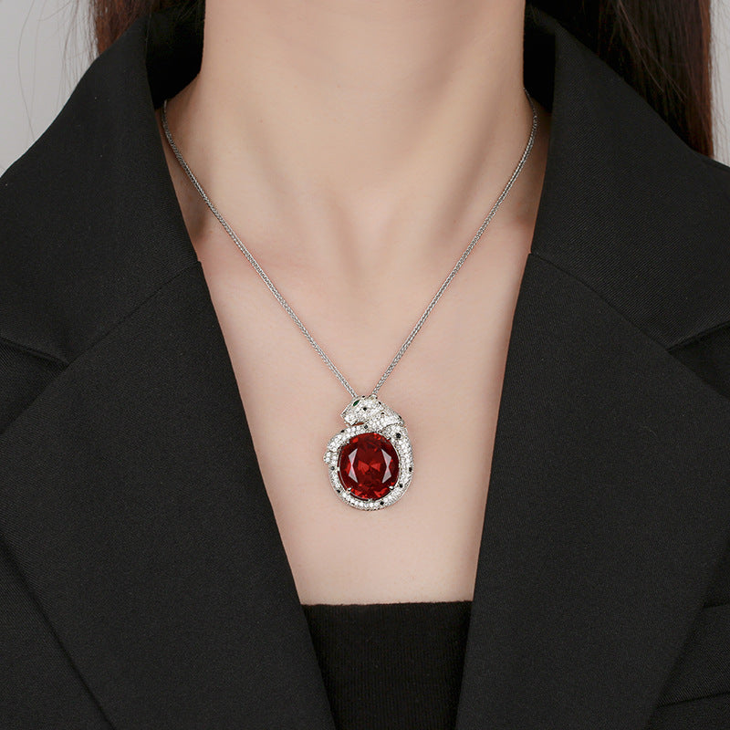 Sparkling Panther Pave Oval Ruby Necklace