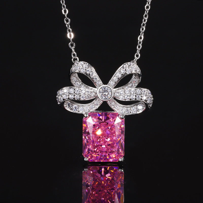 Sparkling Bow-Knot Radiant Cut Colorful Gemstone Necklace
