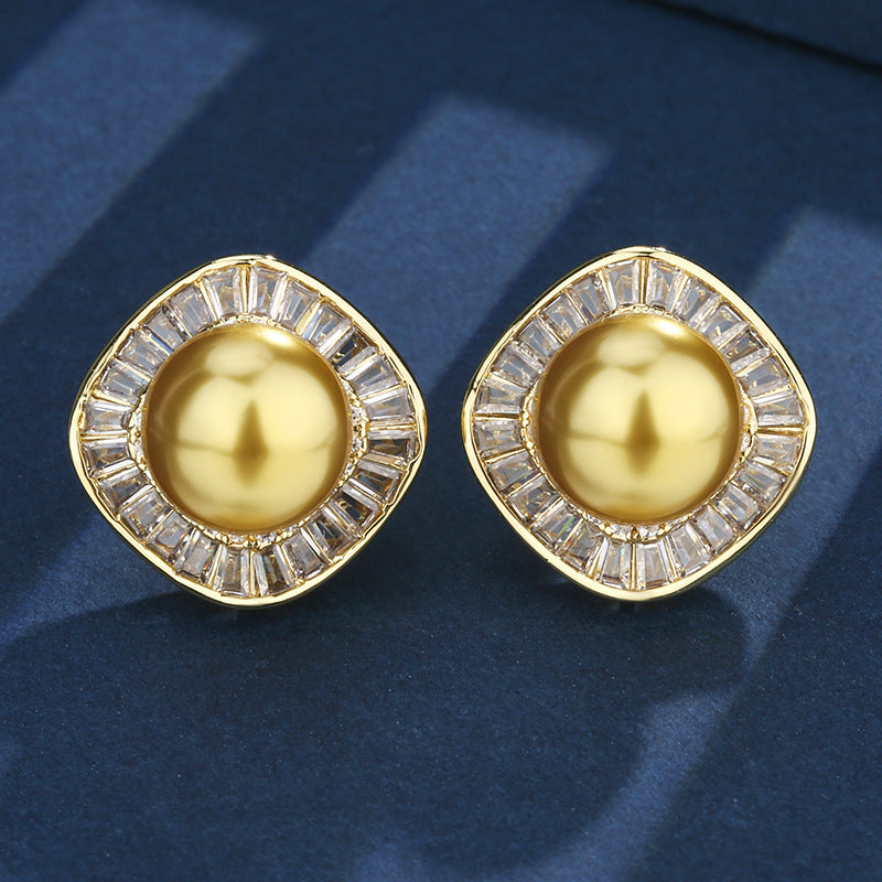 Luxury Golden Pearl and Baguette Crystal Jewelry Set