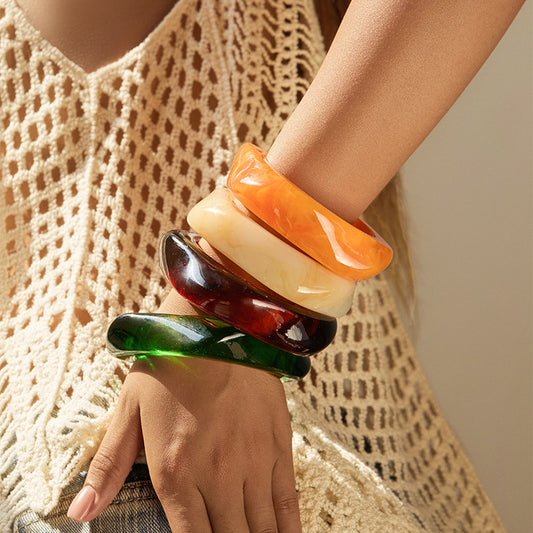 Vintage Style Marbled Acrylic Statement Bangle