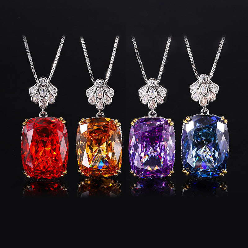 Radiant Cut Multi-Color Crystal Pendant Necklace