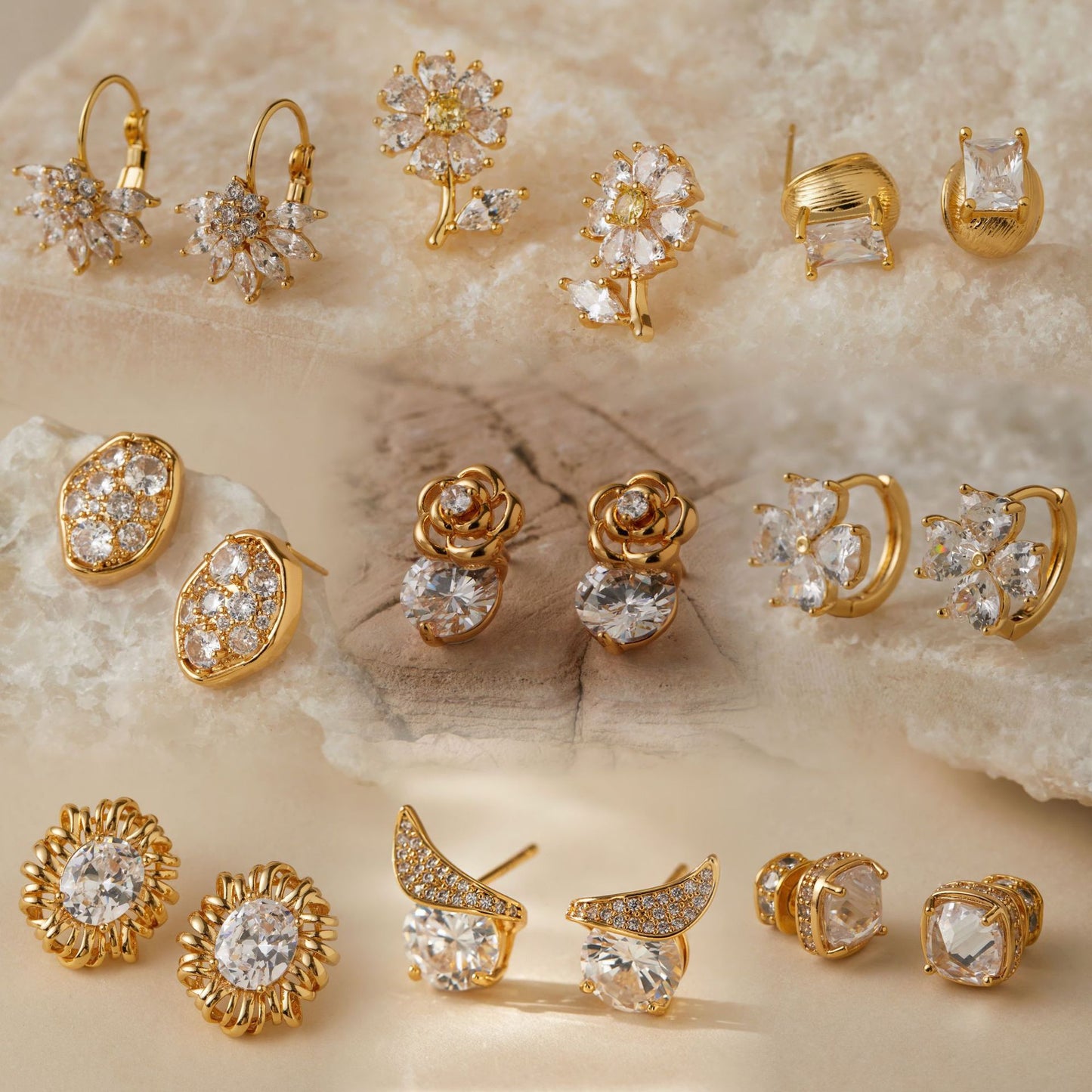 Floral Elegance Zirconia Gold Drop Ear Studs