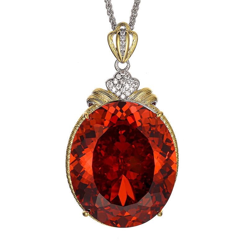 Oval Cut Gemstone Bow Knot Statement Pendant Necklace