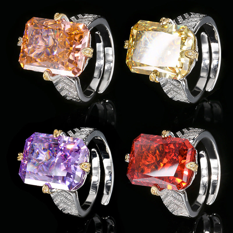 Luxurious Radiant Cut Gemstone Chevron Pavé Statement Ring