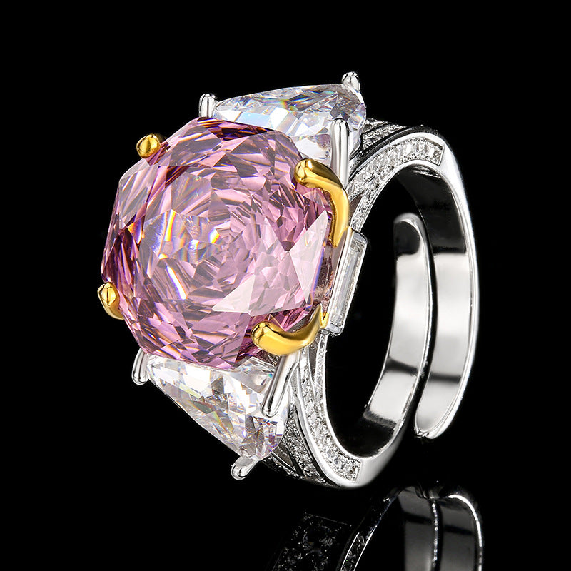 Elegant Rose Faceted Gemstone Ring With Trillion Accents
