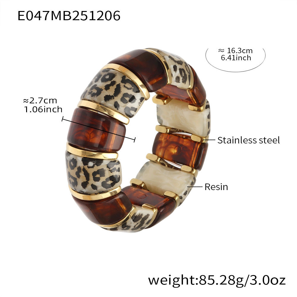 Chunky Leopard Resin Gold Inlay Bracelet