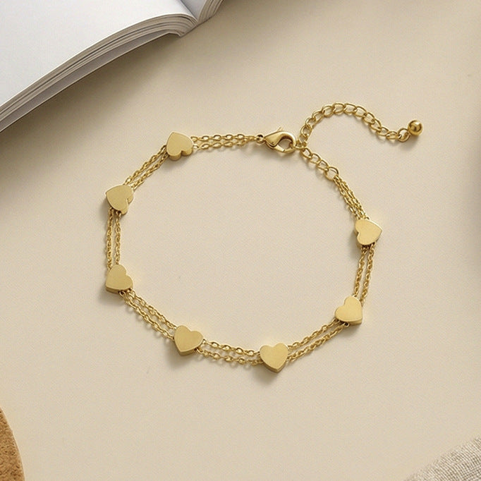 Double Layer Dainty Heart Bracelet