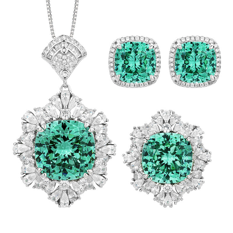 Radiant Emerald Green Crystal Floral Jewelry Set