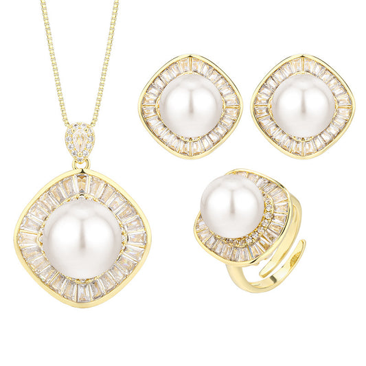 Elegant Pearl and Shimmering Baguette Crystal Jewelry Set