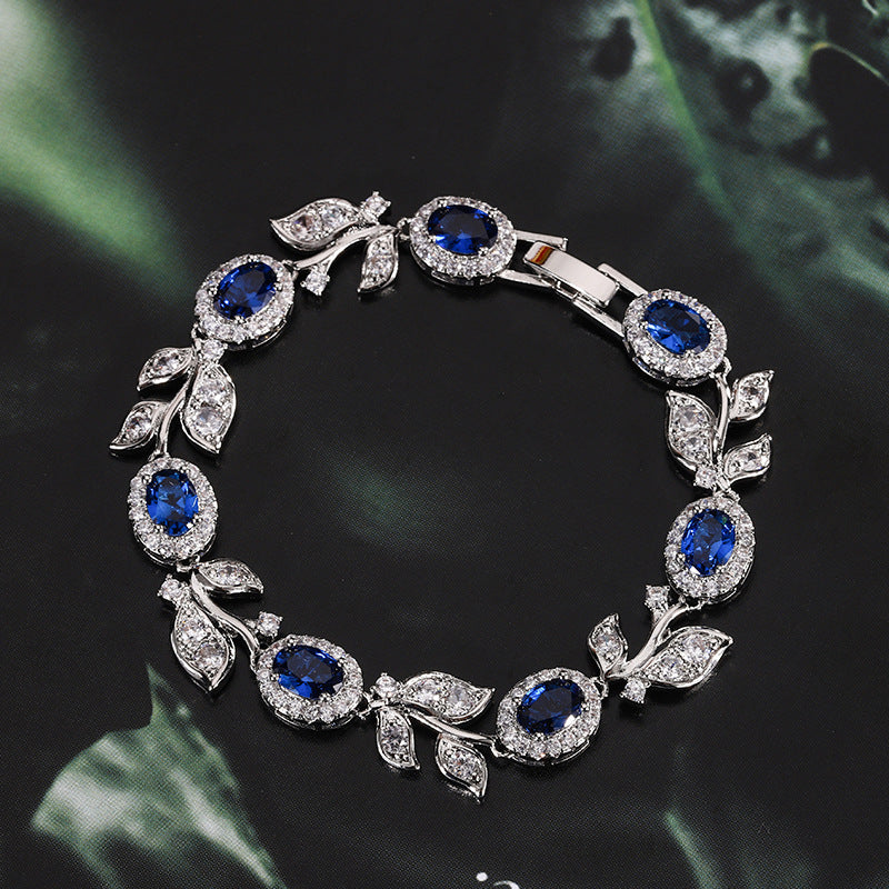Leaf Accent Gemstone Link Women Bracelets