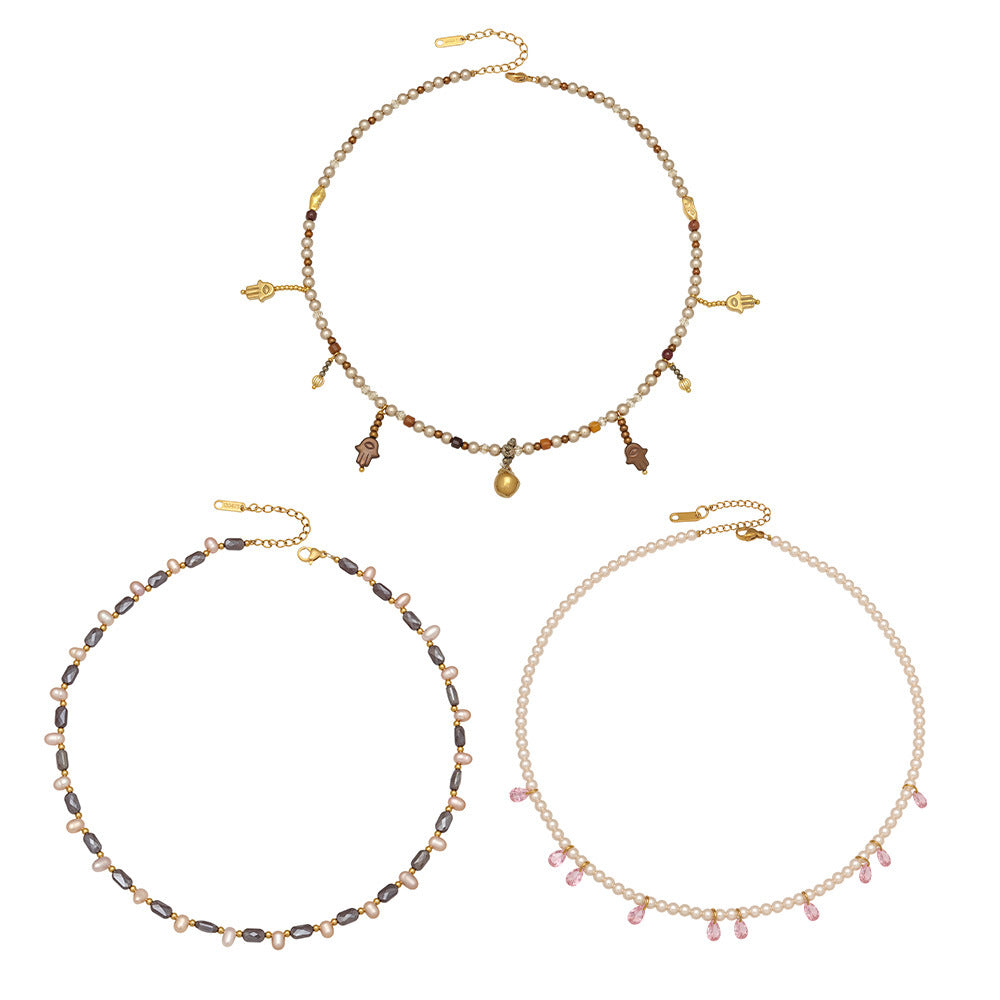 Bohemian Pearl Hamsa Hand Necklace