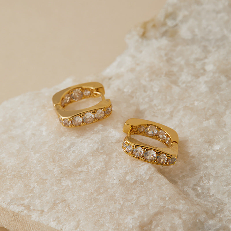 18K Gold Geometric Zircon Huggies