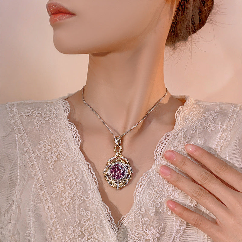 Rose Cut Gemstone Twisted Halo Statement Pendant Necklace