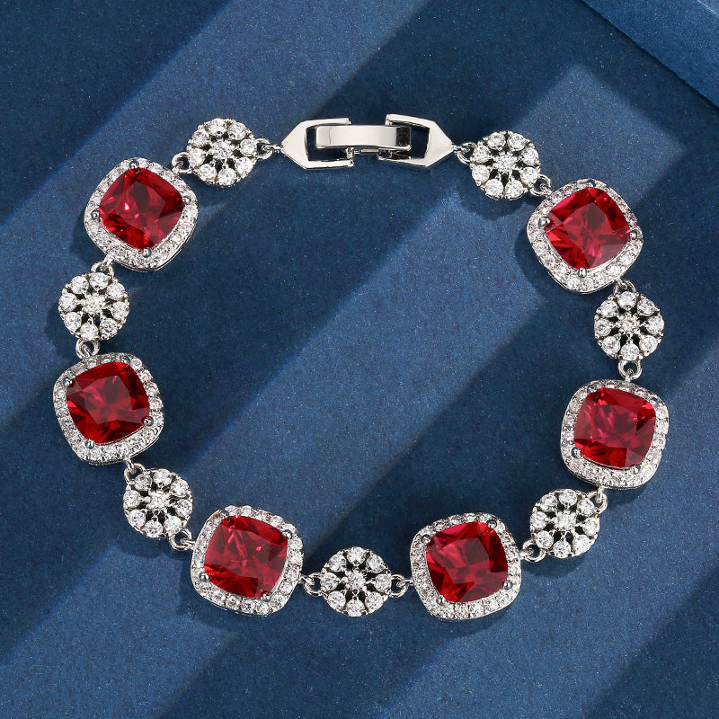 Elegant Cushion Cut Gemstone Halo Sparkle Tennis Bracelet