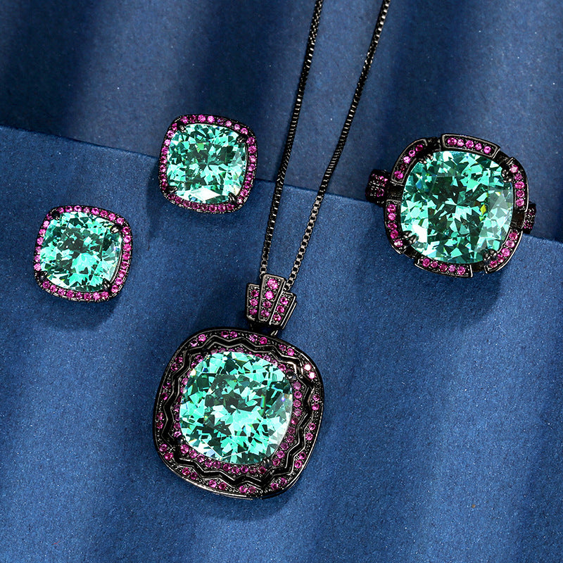 Teal Gemstone & Magenta Halo Jewelry Set