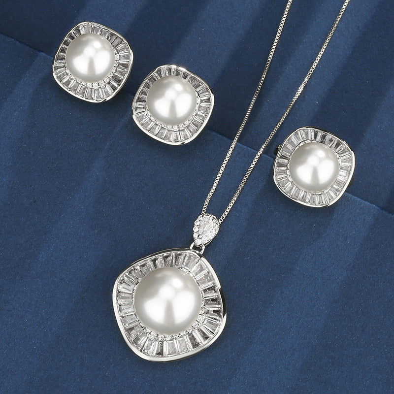 Timeless Pearl and Shimmering Baguette Crystal Jewelry Set