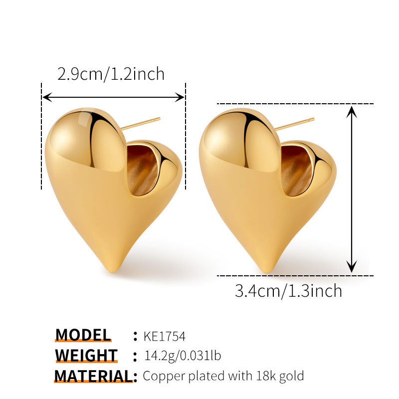 Chunky Sculptural Gold Heart Statement Earrings