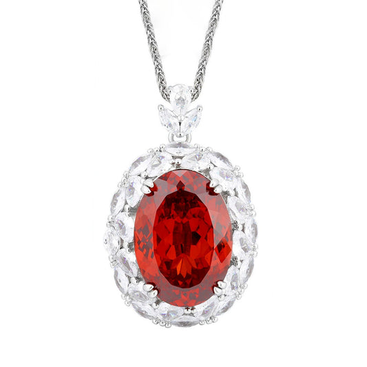 Radiant Oval Gemstone Pendant Necklace with Crystal Halo