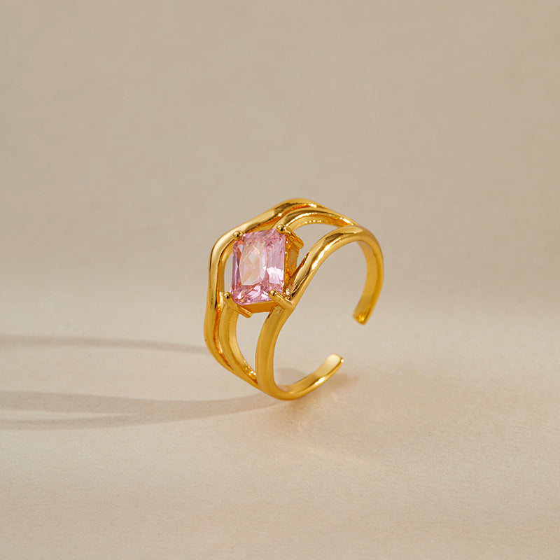 Emerald Cut Pink Stone Split Ring