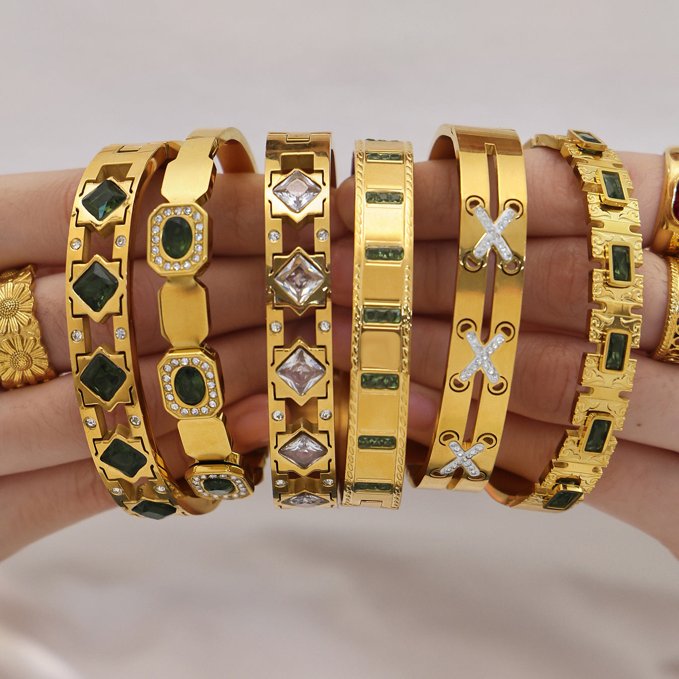 Vintage Emerald Geometric Bangles