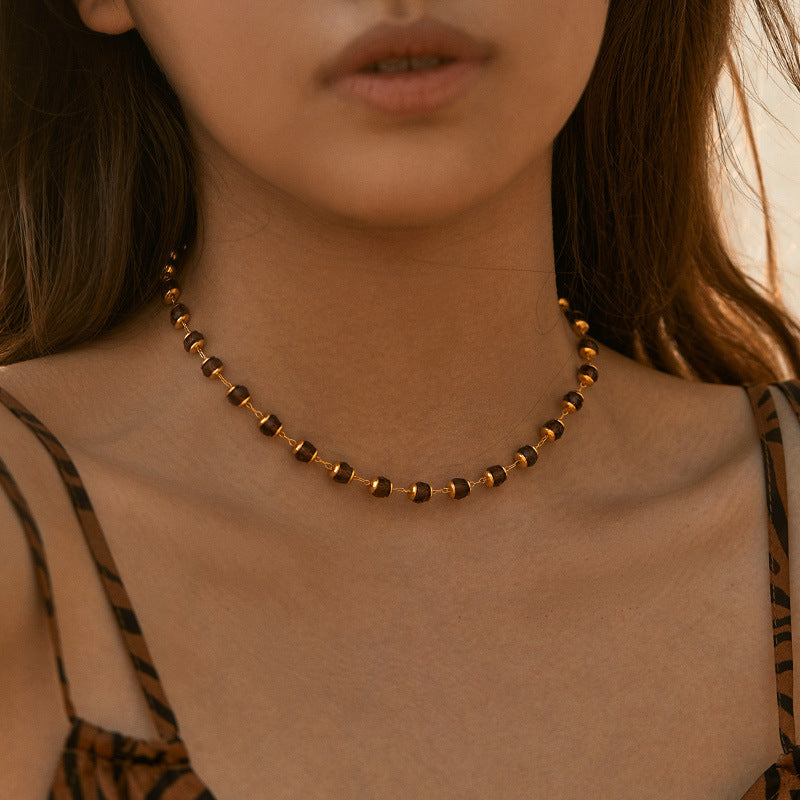 Burgundy Crystal Gold Beaded Necklace
