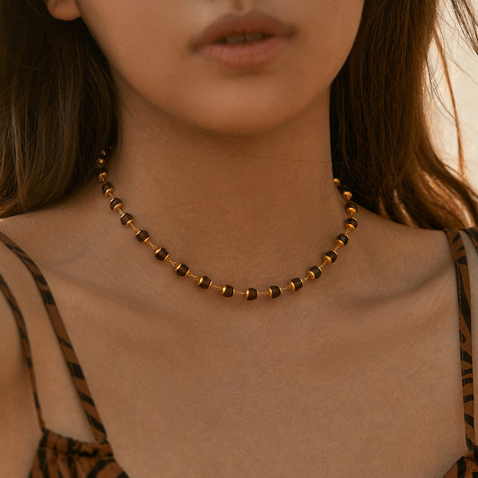 Burgundy Crystal Gold Beaded Necklace