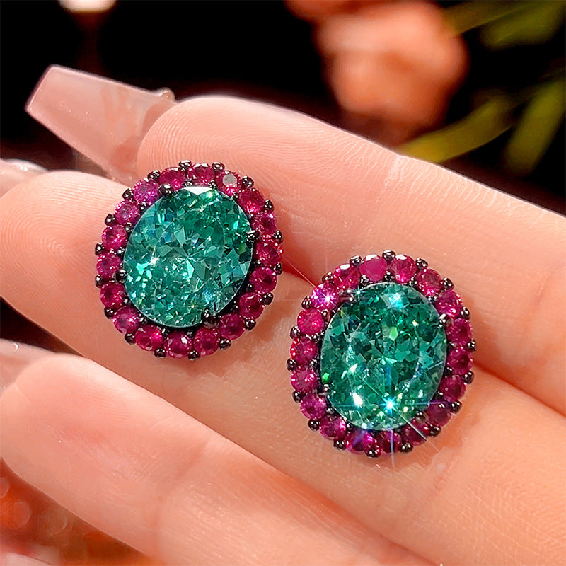 Teal Paraiba & Magenta Halo Jewelry Set