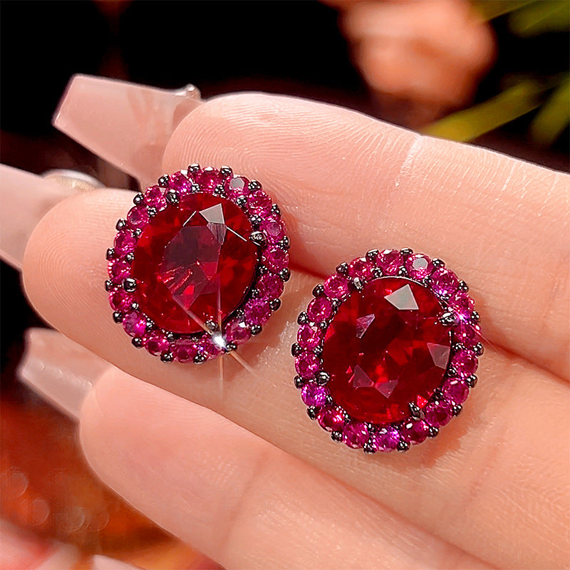 Vintage Crimson Ruby Halo Jewelry Set