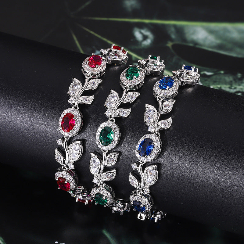 Leaf Accent Gemstone Link Women Bracelets