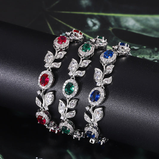 Leaf Accent Gemstone Link Women Bracelets