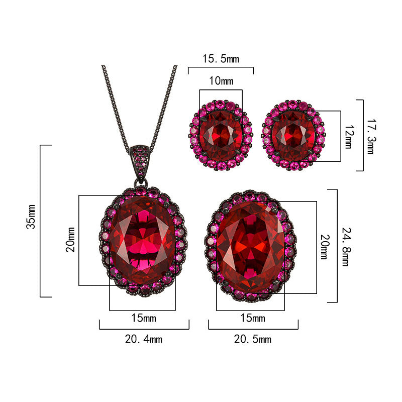 Vintage Crimson Ruby Halo Jewelry Set