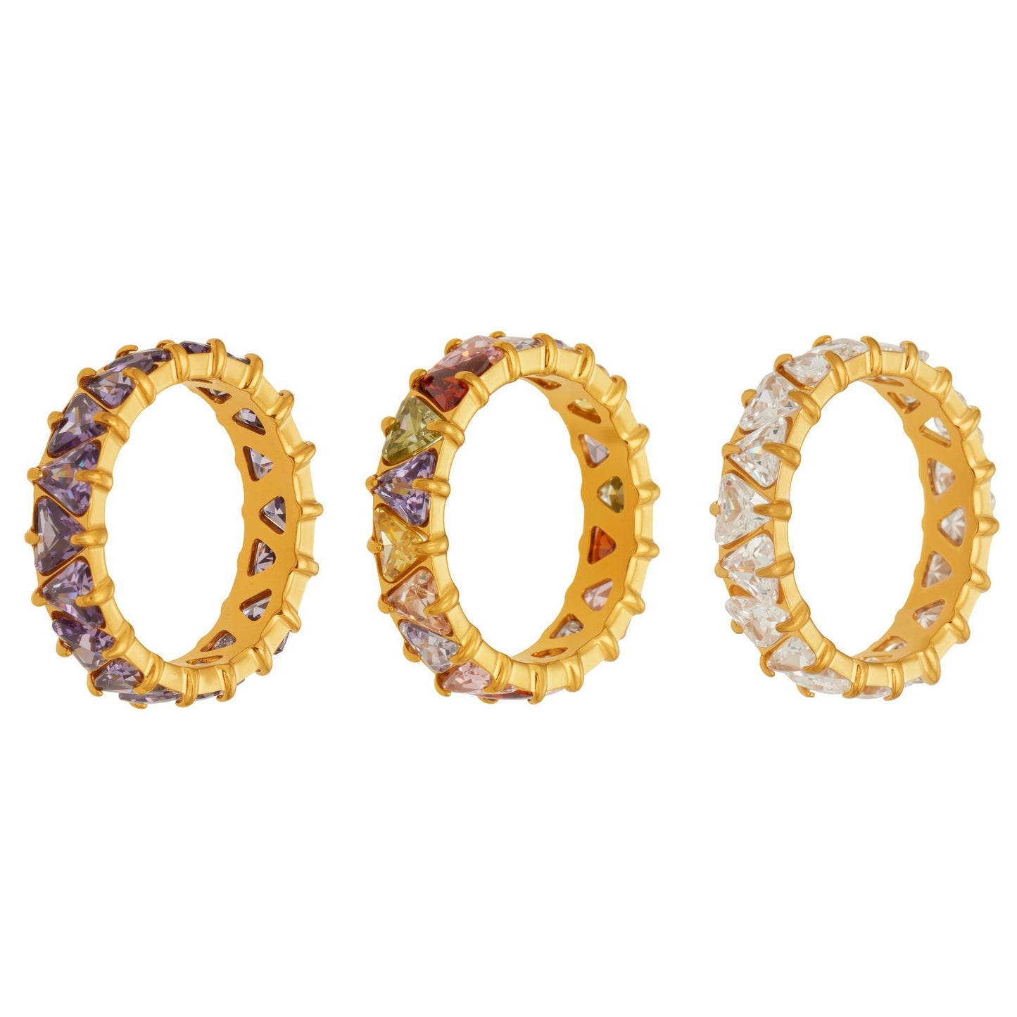 Triangle Cut Zirconia Eternity Band Rings