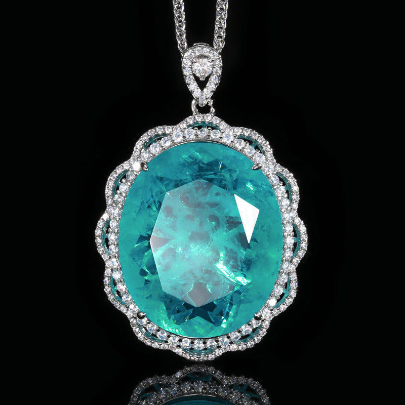 Oval Cut Paraiba Blue Emerald Statement Pendant Necklace