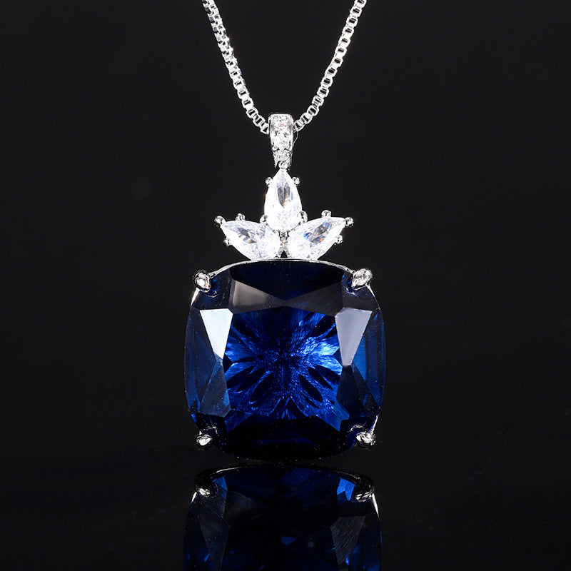 Majestic Cushion-Cut Gemstone Crown Cluster Pendant Necklace