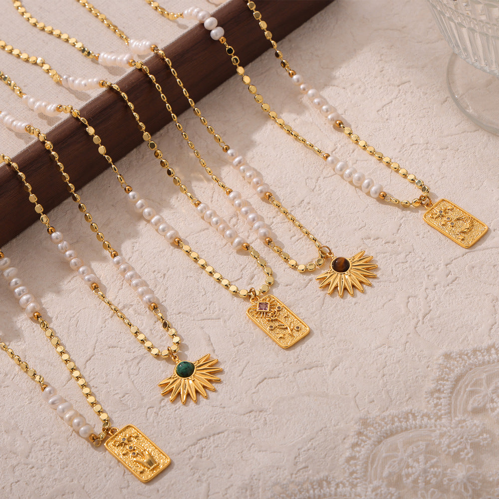 Gold Engraved Botanical Medallion Necklace