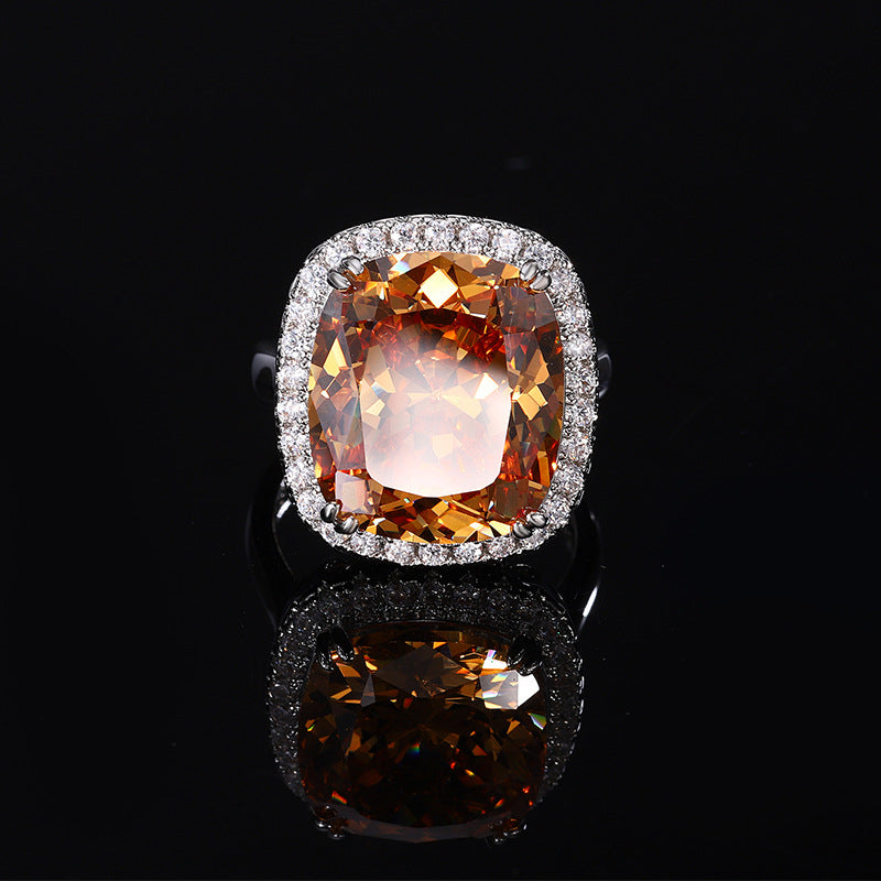 Cushion Cut Champange Halo Jewelry Set