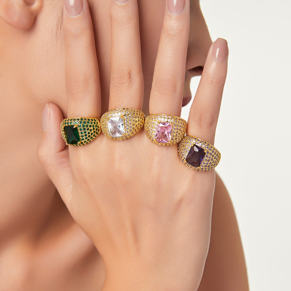 Shining Gold Pave Crystal Dome Rings