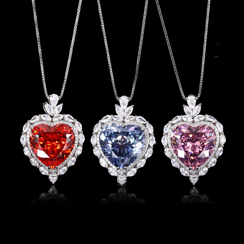 Romantic Heart-Cut Gemstone Floral Halo Pendant Necklace