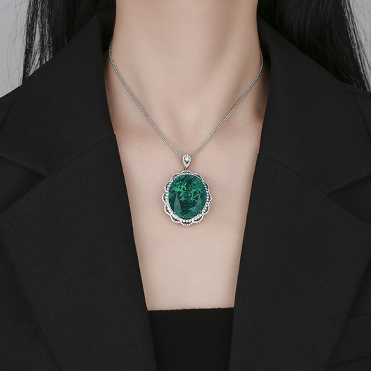 Oval Cut Paraiba Blue Emerald Statement Pendant Necklace