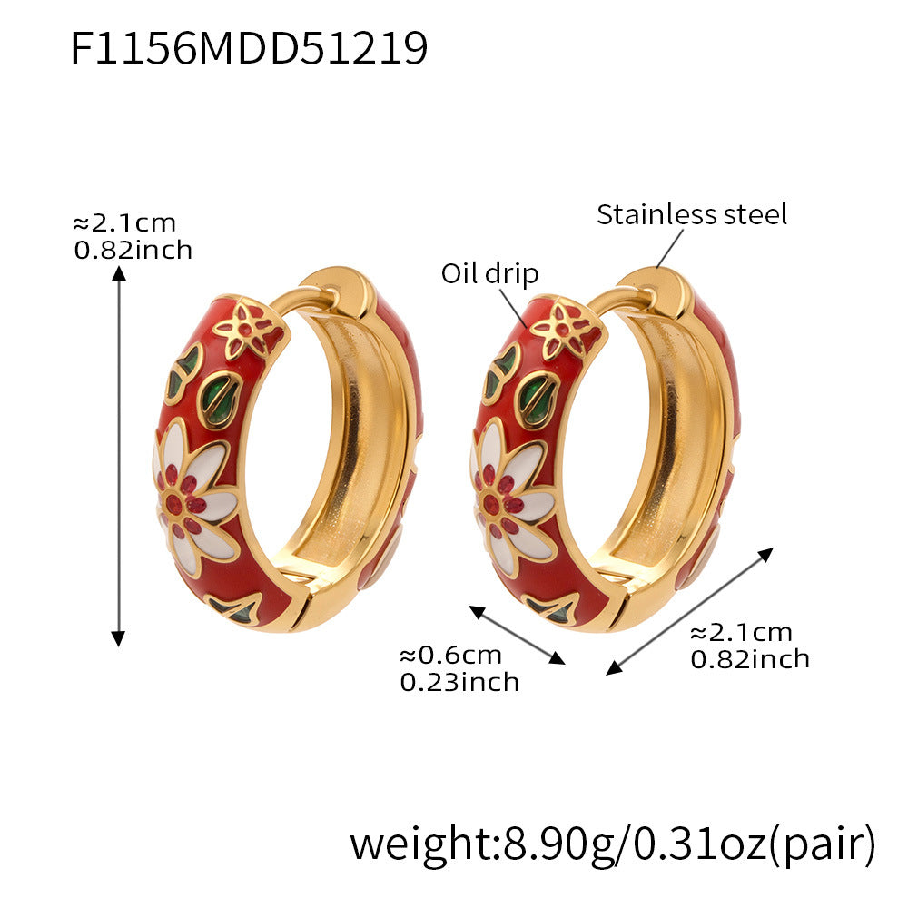Enamel Floral & Crystal Huggie Earrings