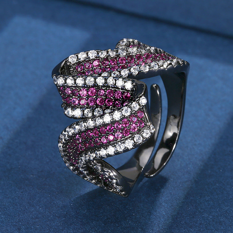 Shimmering Fuchsia Ribbon Swirl Jewelry Set with Black Metal
