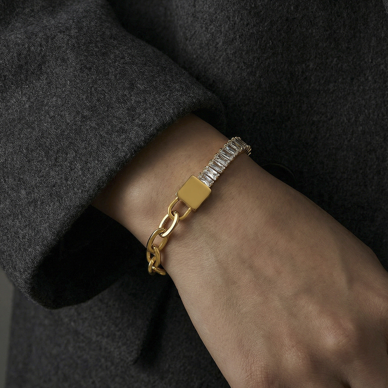 Chic Baguette Crystal Mixed Link Bracelet